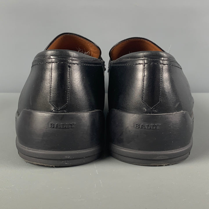 BALLY Size 10 Black Leather Penny Relon Loafers
