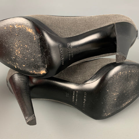 SERGIO ROSSI Size 6 Grey Fabric Leather Trim Pumps