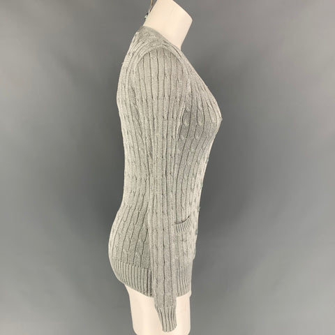 RALPH LAUREN Black Label Size S Silver Cable Knit Cardigan Set
