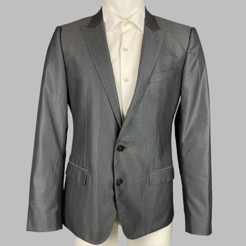 DOLCE & GABBANA Martini Size 38 Regular Charcoal Wool / Silk Peak Lapel Sport Coat