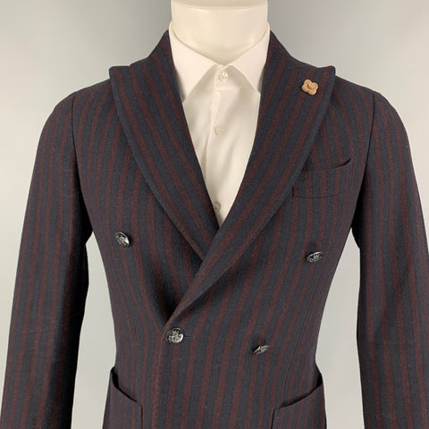 LARDINI Size 38 Brown & Black Stripe Wool Blend Double Breasted Sport Coat