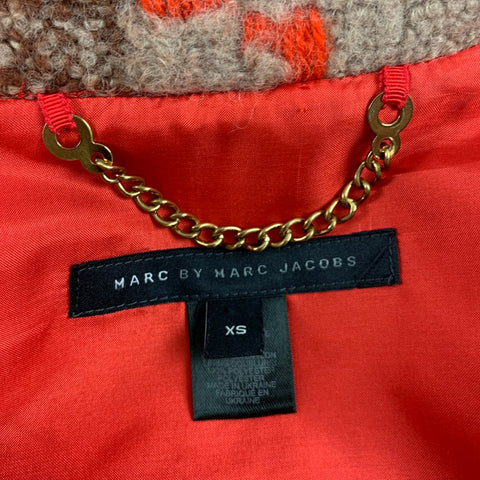 MARC by MARC JACOBS Size XS Orange Brown Wool Blend Tweed A-Line Coat