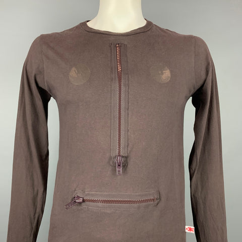 WALTER VAN BEIRENDONCK Size XXL Brown Cotton Zipper Embellishment Long Sleeve Pullover