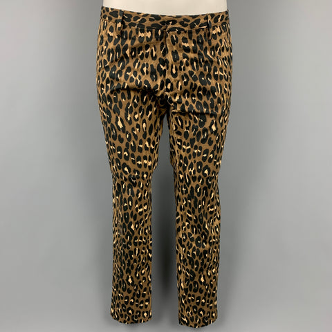 DSQUARED2 Size 42 Black & Brown Animal Print Cotton Tuxedo Suit