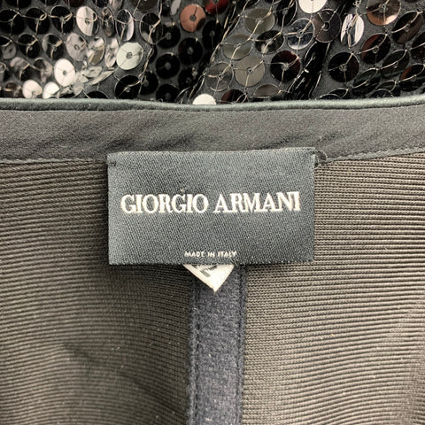 GIORGIO ARMANI Talla 6 Vestido negro con tirantes finos en mezcla de poliéster y lentejuelas