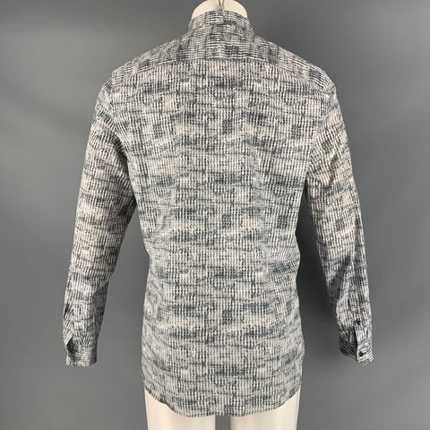 PRADA Size S White Grey Print Cotton Button Up Long Sleeve Shirt