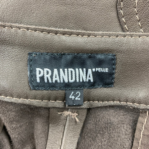 PRANDINA Talla 6 Pantalones casuales recortados con cordón de cuero color topo