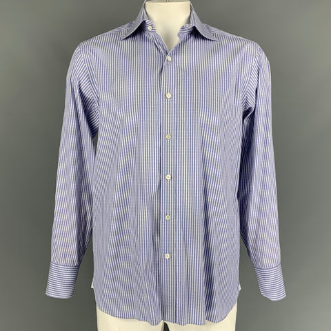 TOM FORD Size XL Blue & White Stripe Cotton Button Down Long Sleeve Shirt