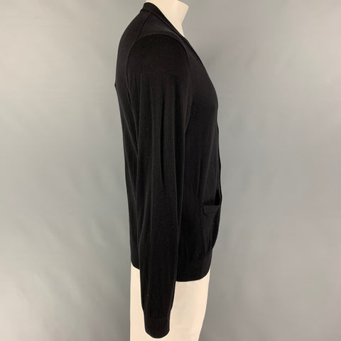TODD SNYDER Size L Black Silk Cotton Buttoned Cardigan