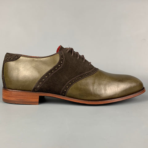 FLORSEIM by DUCKIE BROWN Size 12 Olive & Brown Leather Saddle Lace Up Shoes