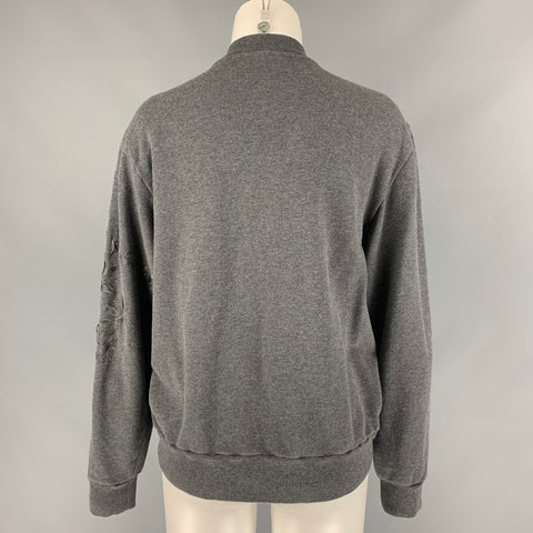DRIES VAN NOTEN Size L Dark Gray Embroidered Cotton Bomber Jacket