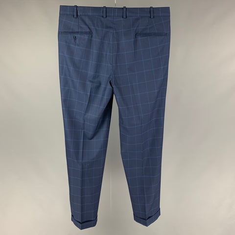 HOLLAND & SHERRY Size 38 Navy Window Pane Flat Front Dress Pants
