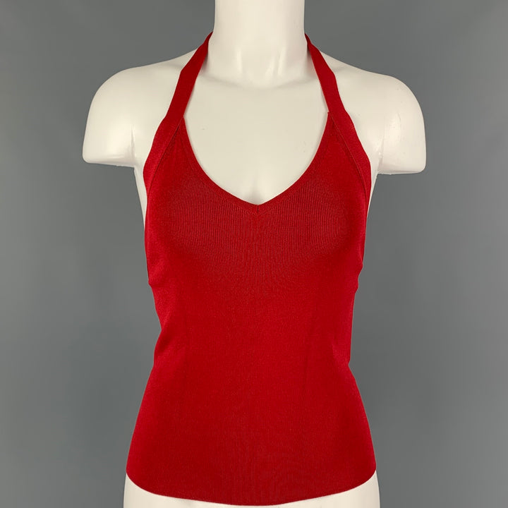 MAX MARA Size S Red Viscose Polyester Ribbed Halter Casual Top