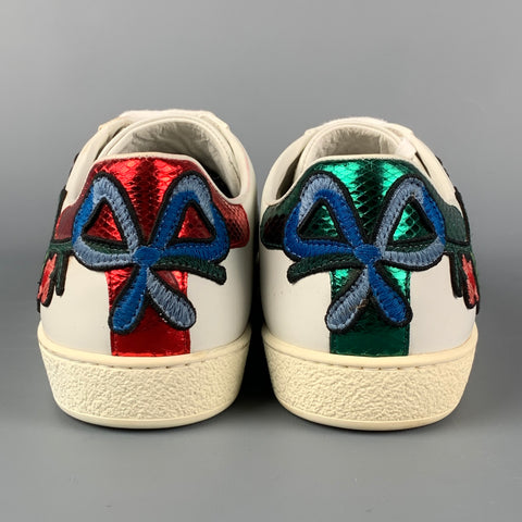 GUCCI Size 10 Multi-Color Leather Embroidered Low Top Sneakers