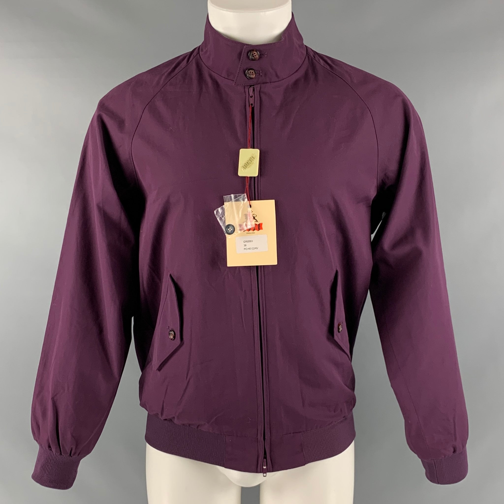 BARACUTA Size 38 Burgundy Cotton Zip Up Jacket