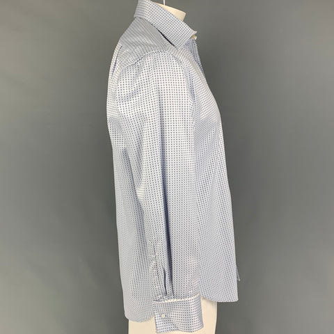 TED BAKER Size L Light Blue Navy Dots Cotton French Cuff Long Sleeve Shirt
