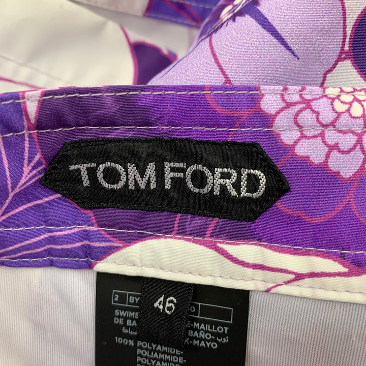 TOM FORD Size S Purple White Floral Polyamide Side Tabs Swim Trunks