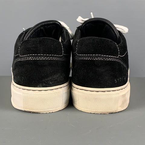 COMMON PROJECTS Size 11 Black Stitched Suede Low Top Sneakers