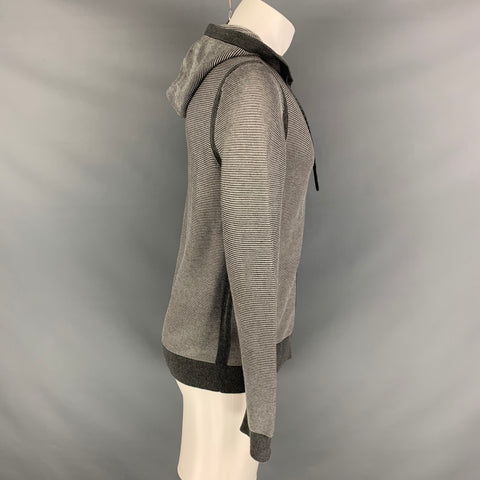 THEORY Size M Grey White Stripe Cotton Blend Hooded Cardigan