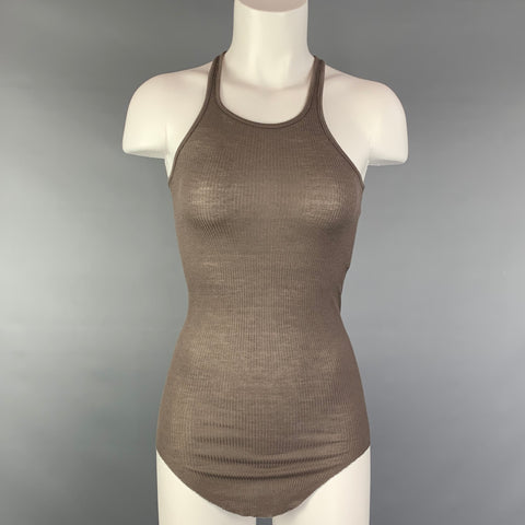 RICK OWENS ANTHEM S/S 11 Taille 6 Taupe Viscose / Débardeur à ourlet incurvé en soie