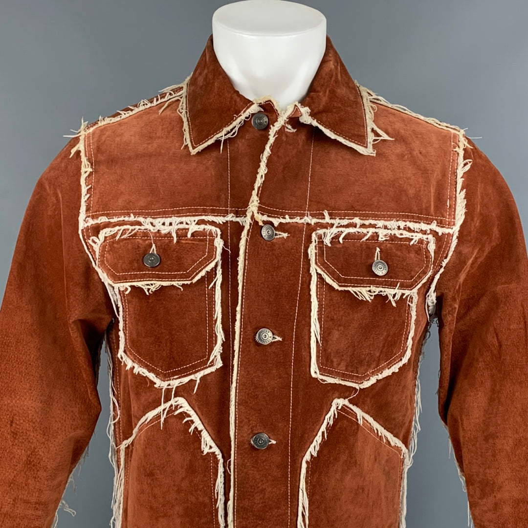 WILSON'S Size S Rust & Cream Fringe Suede Western Jacket