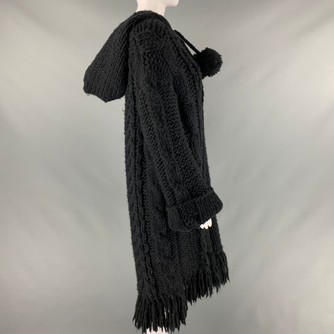 SAINT LAURENT Size M Black Wool Blend Open Front Cable Knit Cardigan Coat
