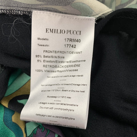 EMILIO PUCCI Taille 4 Haut de robe abstrait en soie multicolore vert