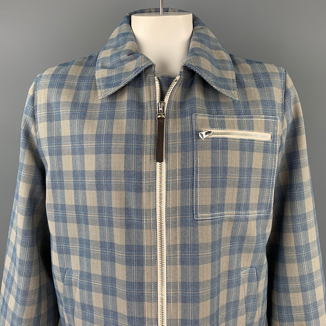 ACNE STUDIOS Size 42 Blue & Taupe Plaid Polyester Zip Up Jacket