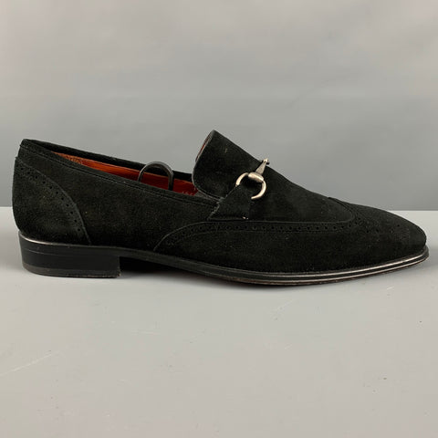 MEZLAN Size 9.5 Black Perforated Suede Loafers