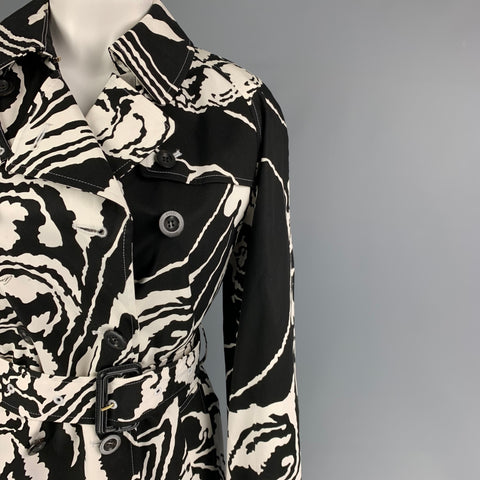 GUCCI Talla 6 Abrigo cruzado de algodón abstracto blanco negro