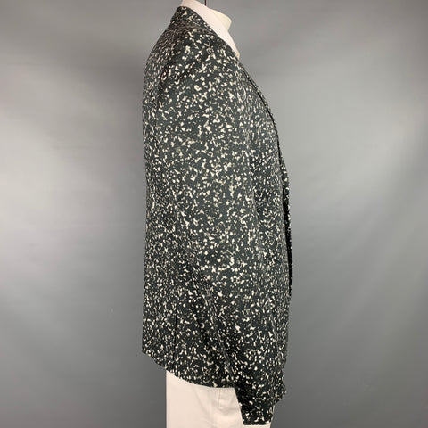 CALVIN KLEIN COLLECTION Size 44 Black & White Print Cotton Blend Sport Coat