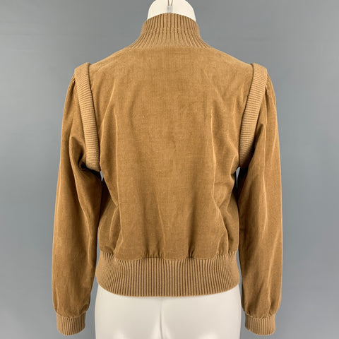 SAINT LAURENT Pull à col roulé côtelé en coton beige taille 2