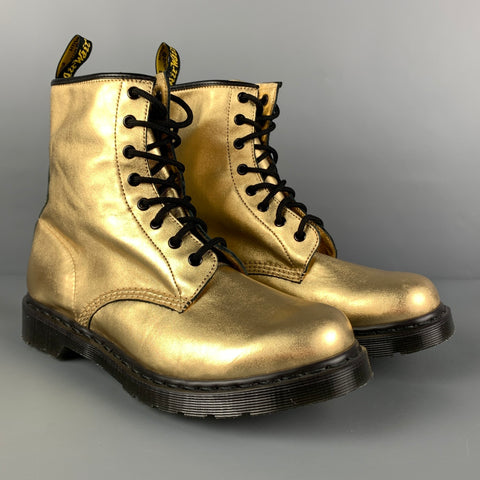 DR. MARTENS Size 10 Gold Metallic Leather Ankle Boots