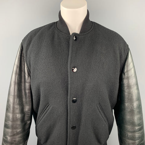 GIVENCHY Size 6 / FR 38  Black Wool Lamb Skin Bomber Jacket
