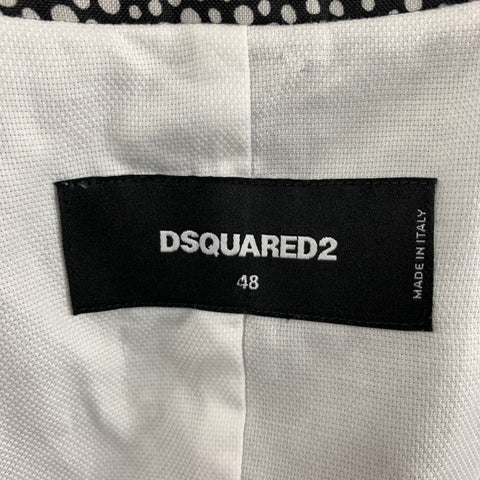 DSQUARED2 Chest Size 38 Black White Print Silk Peak Lapel Sport Coat