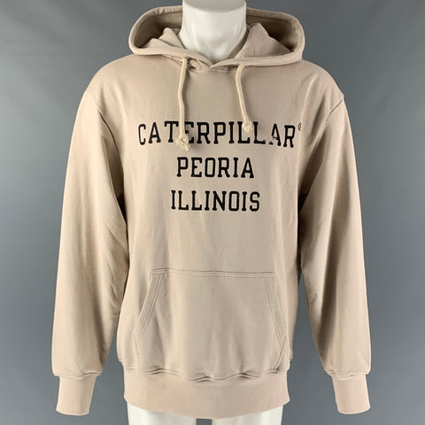 CATERPILLAR Size M Khaki Graphic Cotton Hoodie Sweatshirt