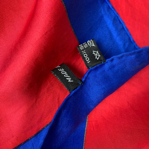 Les Dragons De L'Empereur Red & Blue Gold Silk Twill Scarf