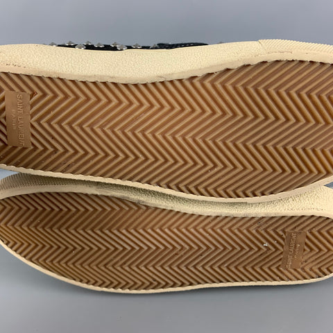 SAINT LAURENT Taille 11 Baskets à enfiler en toile cloutées noires et blanches