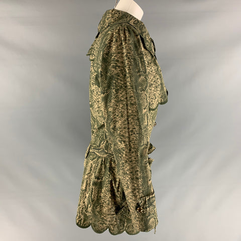 L.A.M.B Size 10 Olive & Beige Cotton Blend Snake skin print Belted Coat