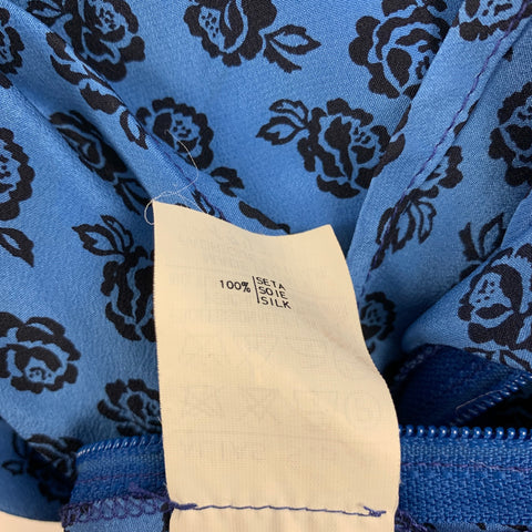 GIANNI VERSACE Size 4 Blue Black Silk Floral Ruched Casual Top