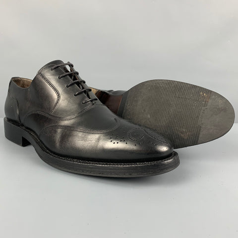 BALLY Size 8.5 Black Leather Wingtip Lace Up Shoes