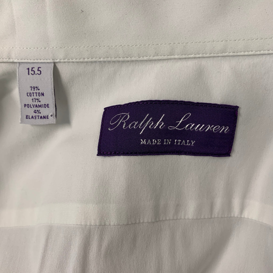 RALPH LAUREN PURPLE LABEL Size M White Solid Cotton Blend Button Up Long Sleeve Shirt