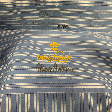 VAN LAACK Size M Blue Stripe Cotton French Cuff Long Sleeve Shirt