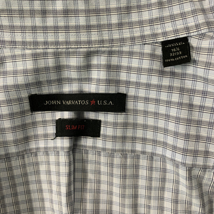 JOHN VARVATOS Size L Blue & Grey Plaid Cotton Button Down Long Sleeve Shirt