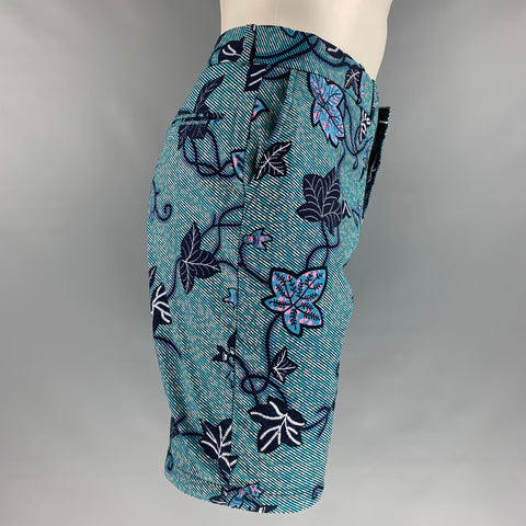 OHEMA OHENE Size 32 Blue Black Leaves Flat Front Shorts