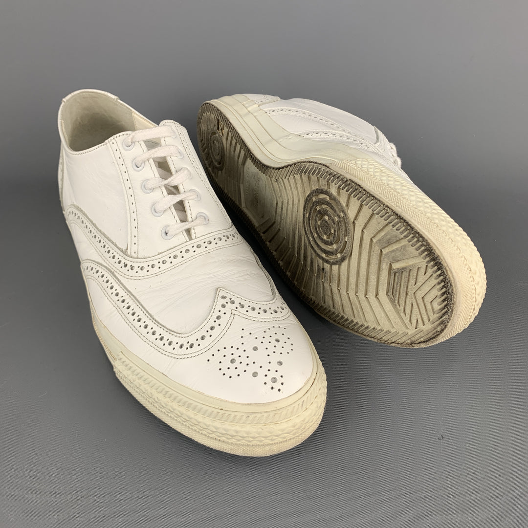 COMME des GARCONS HOMME PLUS Size 10 Perforated White Leather Wingtip Sneakers
