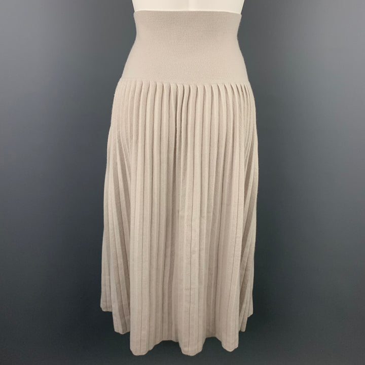 TSE Size L Nude Knitted Pleated Cashmere Long Skirt