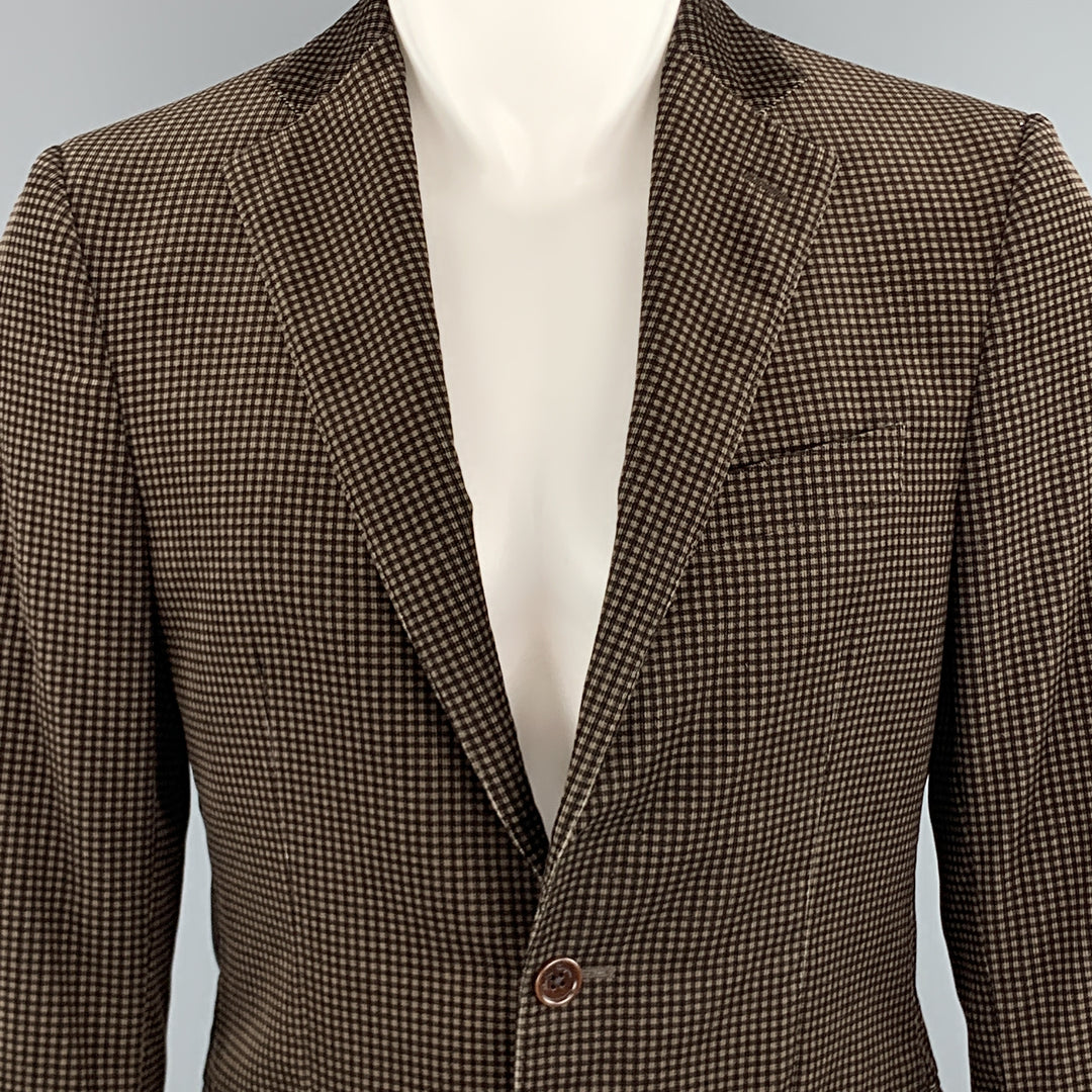 SALVATORE FERRAGAMO Size 38 Taupe Brown Checkered Cotton Velvet Notch Lapel Sport Coat