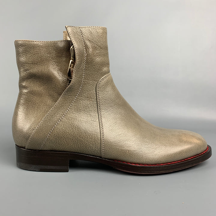 CESARE PACIOTTI Size 8.5 Taupe Pebble Grain Leather Contrast Stitch Boots