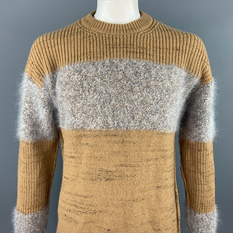 ROBERTO COLLINA Size L Tan & Grey Knitted Wool Blend Crew-Neck Sweater